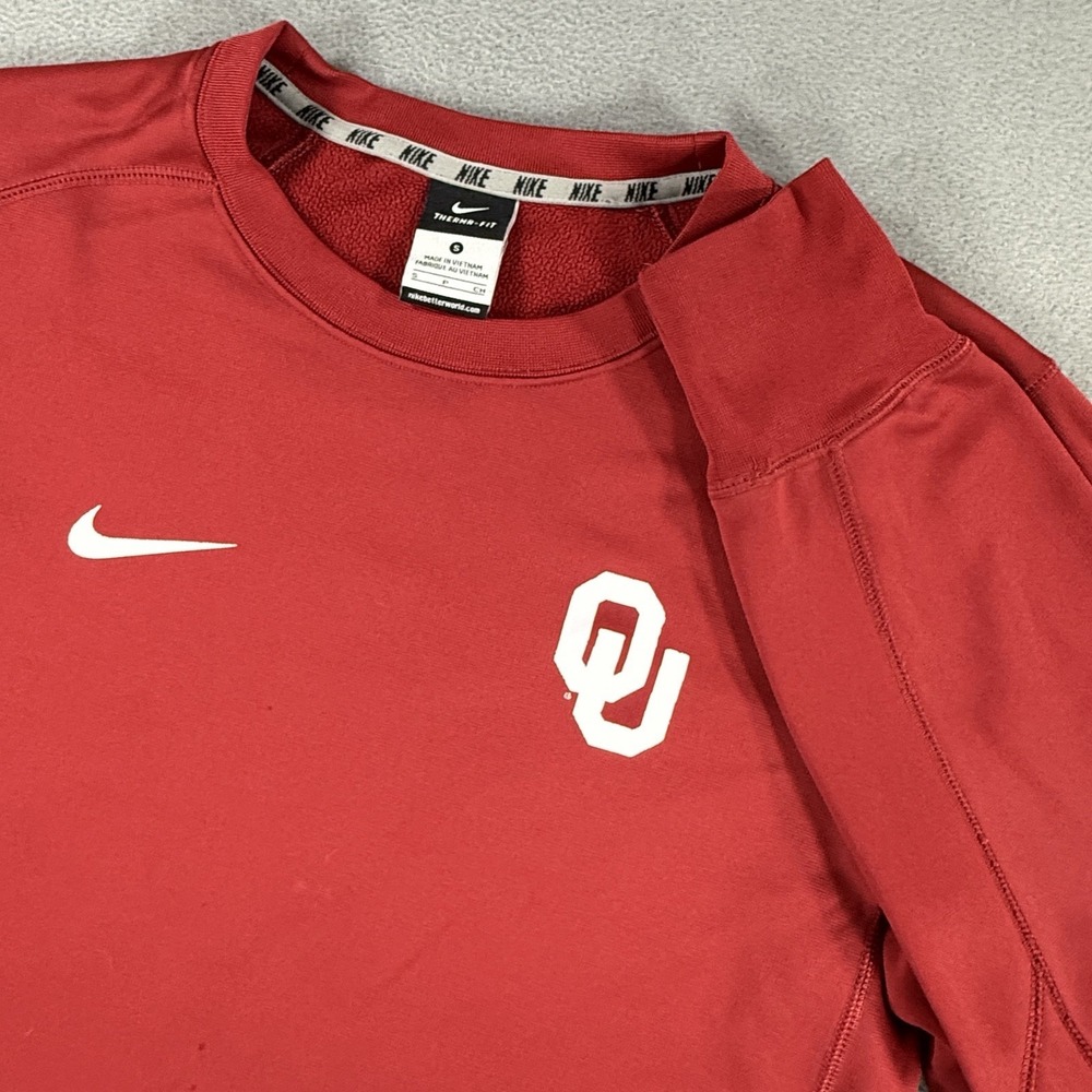 Nike Oklahoma Sooners Sweatshirt Mens Small Red Therma-FIT Crewneck Pullover